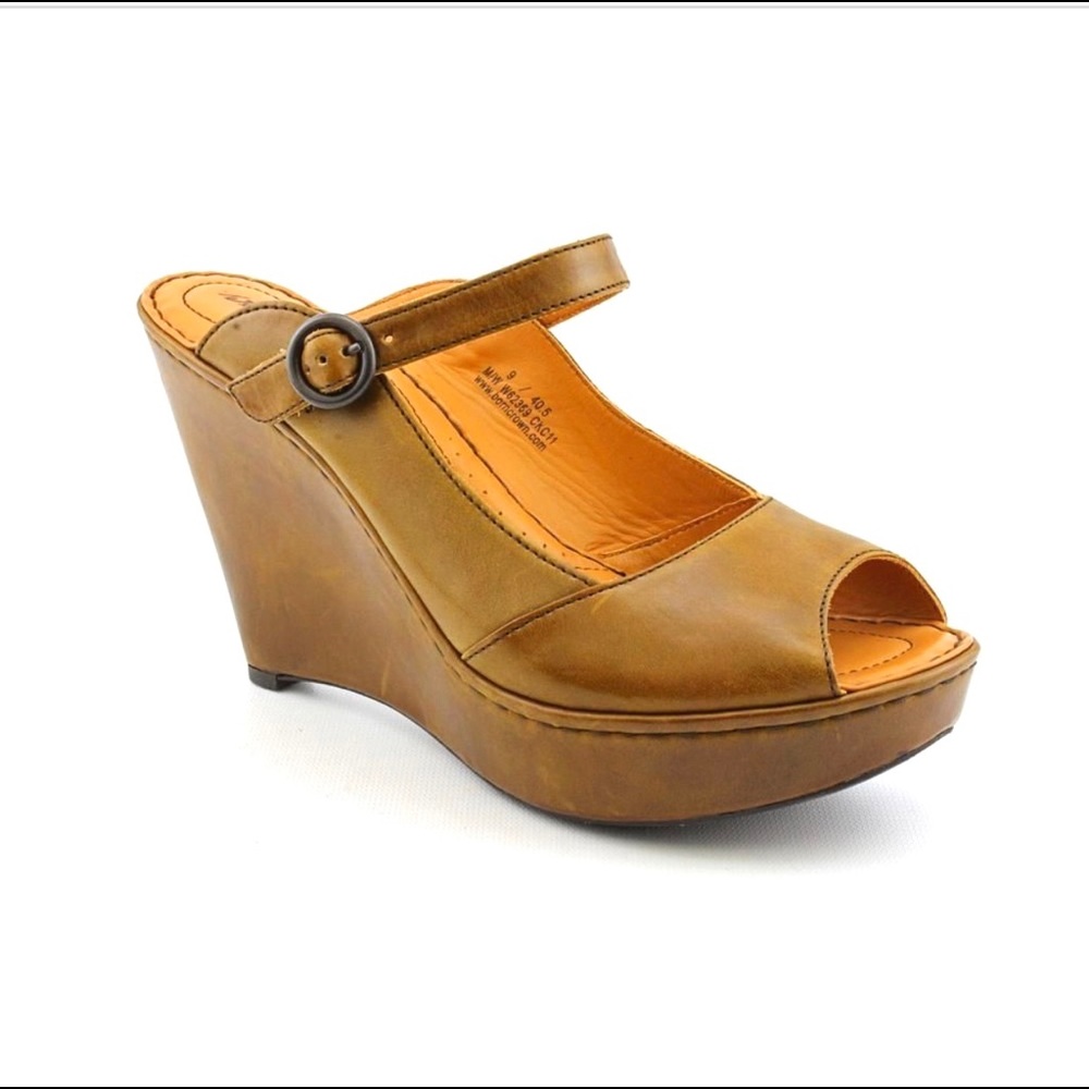 Born Crown “Taya” Wedge Open Toe Tan Mule,…